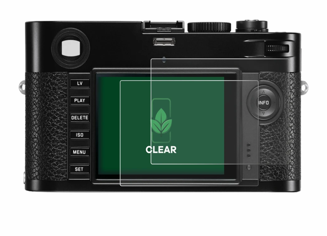 Image of the device Leica M (Typ 240) with a wide variety of screen protectors.