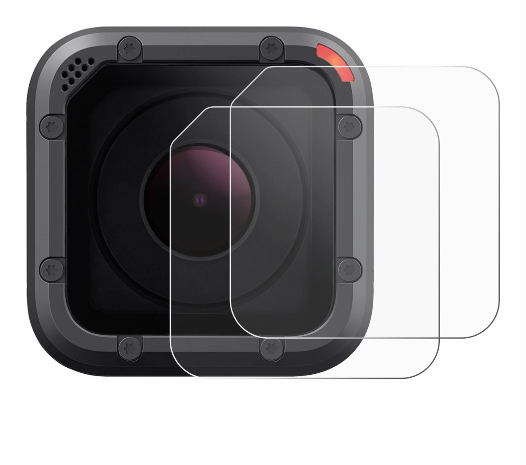 Image of the device GoPro Hero 5 Session Lens (housing) with a wide variety of screen protectors.