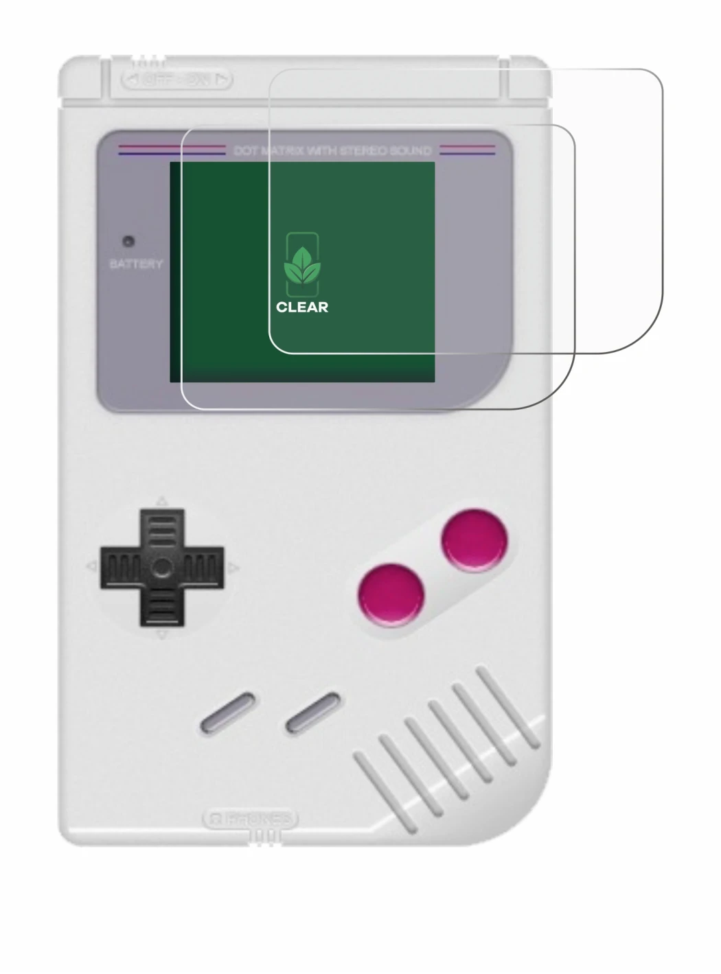 Image of the device Nintendo Gameboy (1989) with a wide variety of screen protectors.