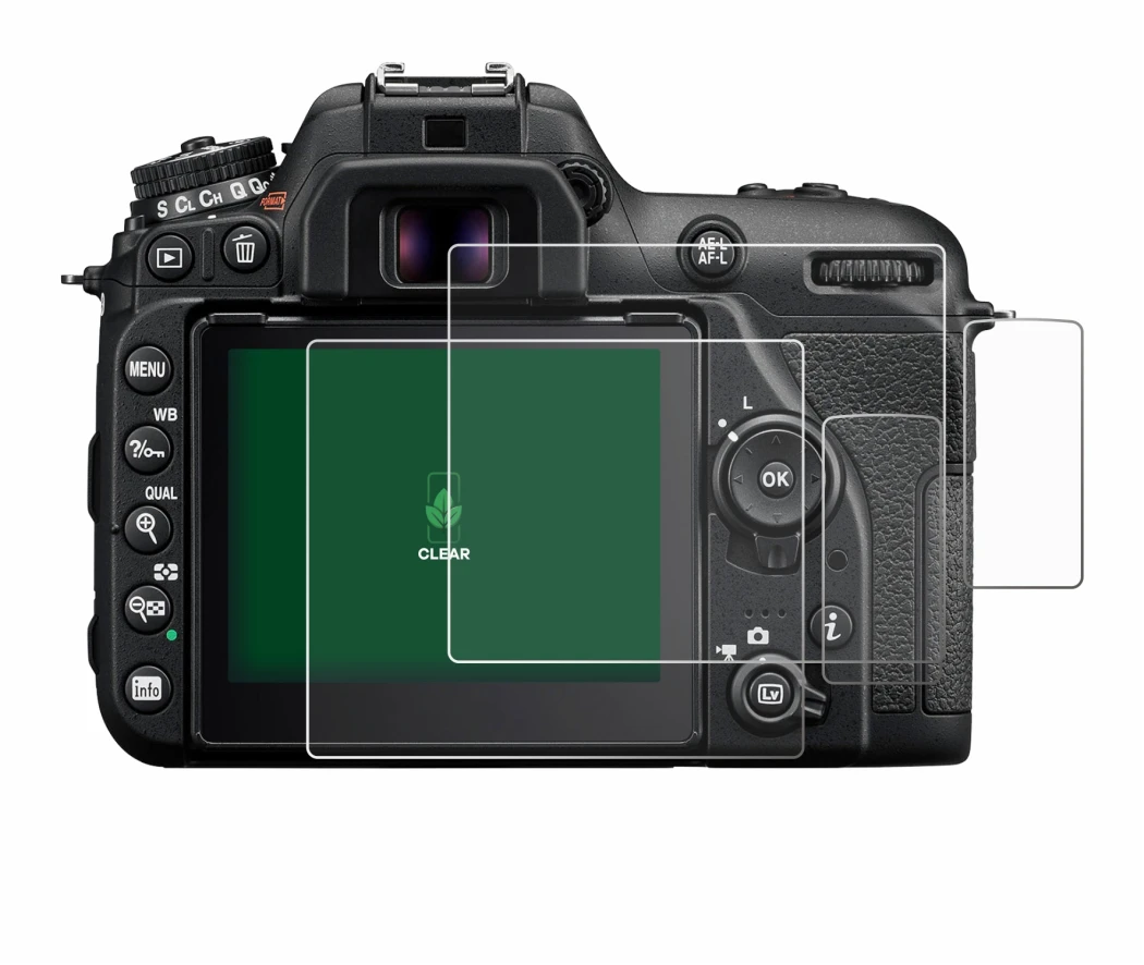 Image of the device Nikon D7500 with a wide variety of screen protectors.