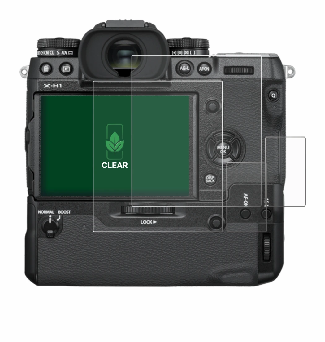 Image of the device Fujifilm X-H1 with a wide variety of screen protectors.