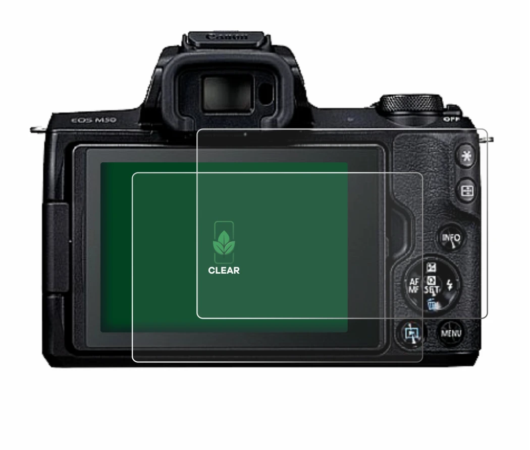Image of the device Canon EOS M50 with a wide variety of screen protectors.