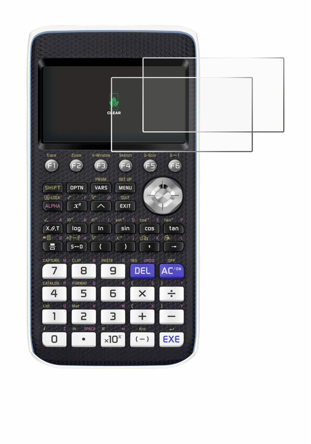 Image of the device Casio FX-CG50 with a wide variety of screen protectors.