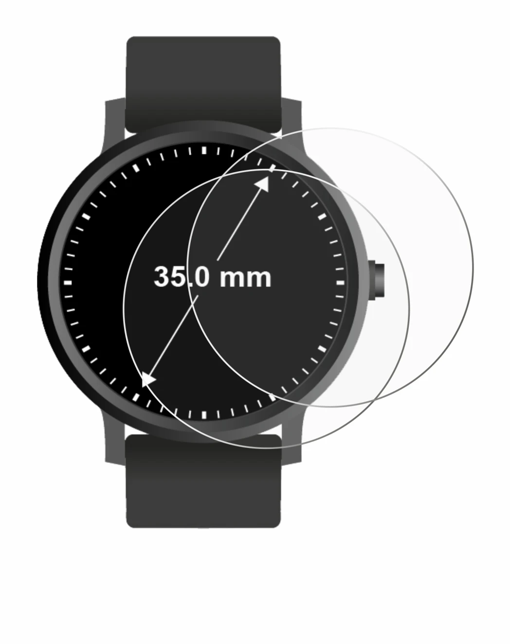 Image of the device Circular Displays (ø: 35 mm) with a wide variety of screen protectors.