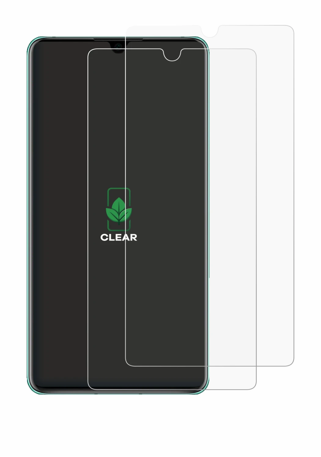 Image of the device Huawei P30 with a wide variety of screen protectors.
