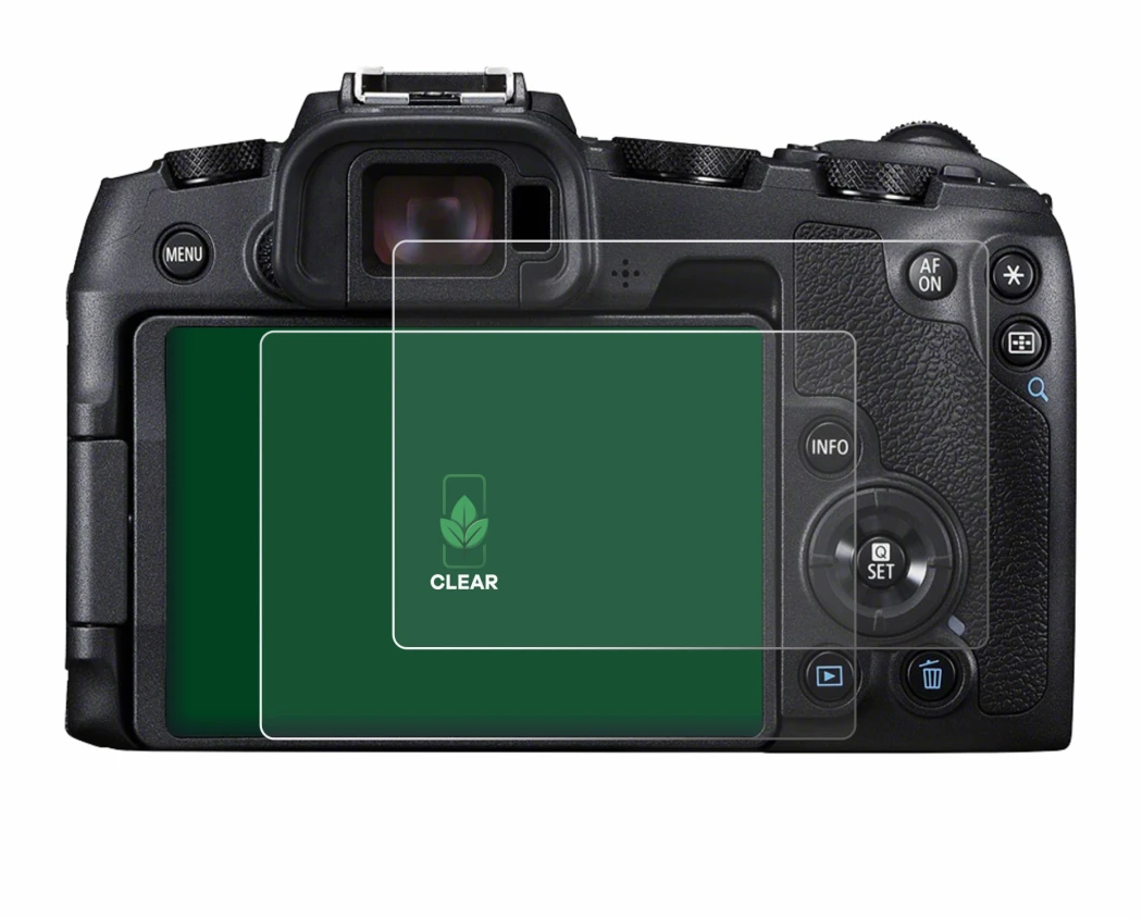 Image of the device Canon EOS RP with a wide variety of screen protectors.