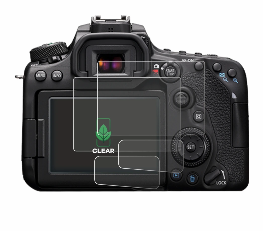 Image of the device Canon EOS 90D with a wide variety of screen protectors.