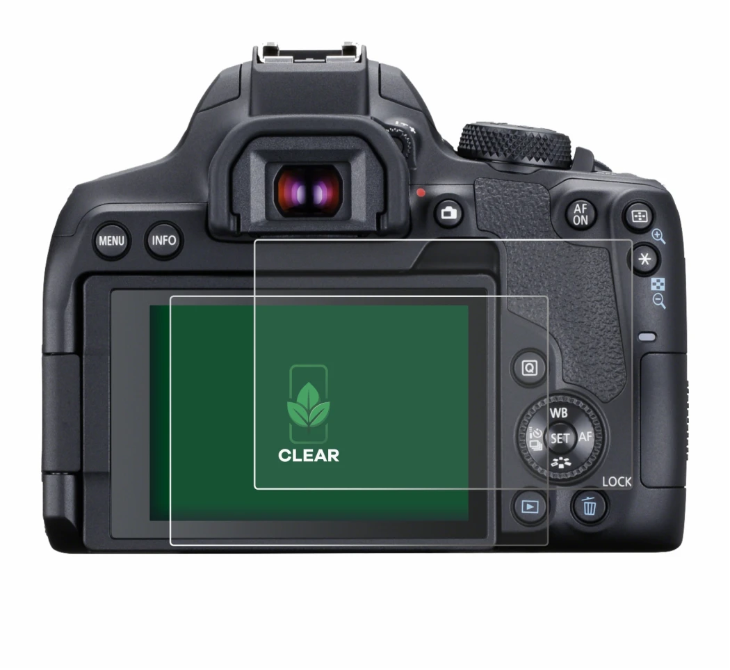 Image of the device Canon EOS 850D with a wide variety of screen protectors.