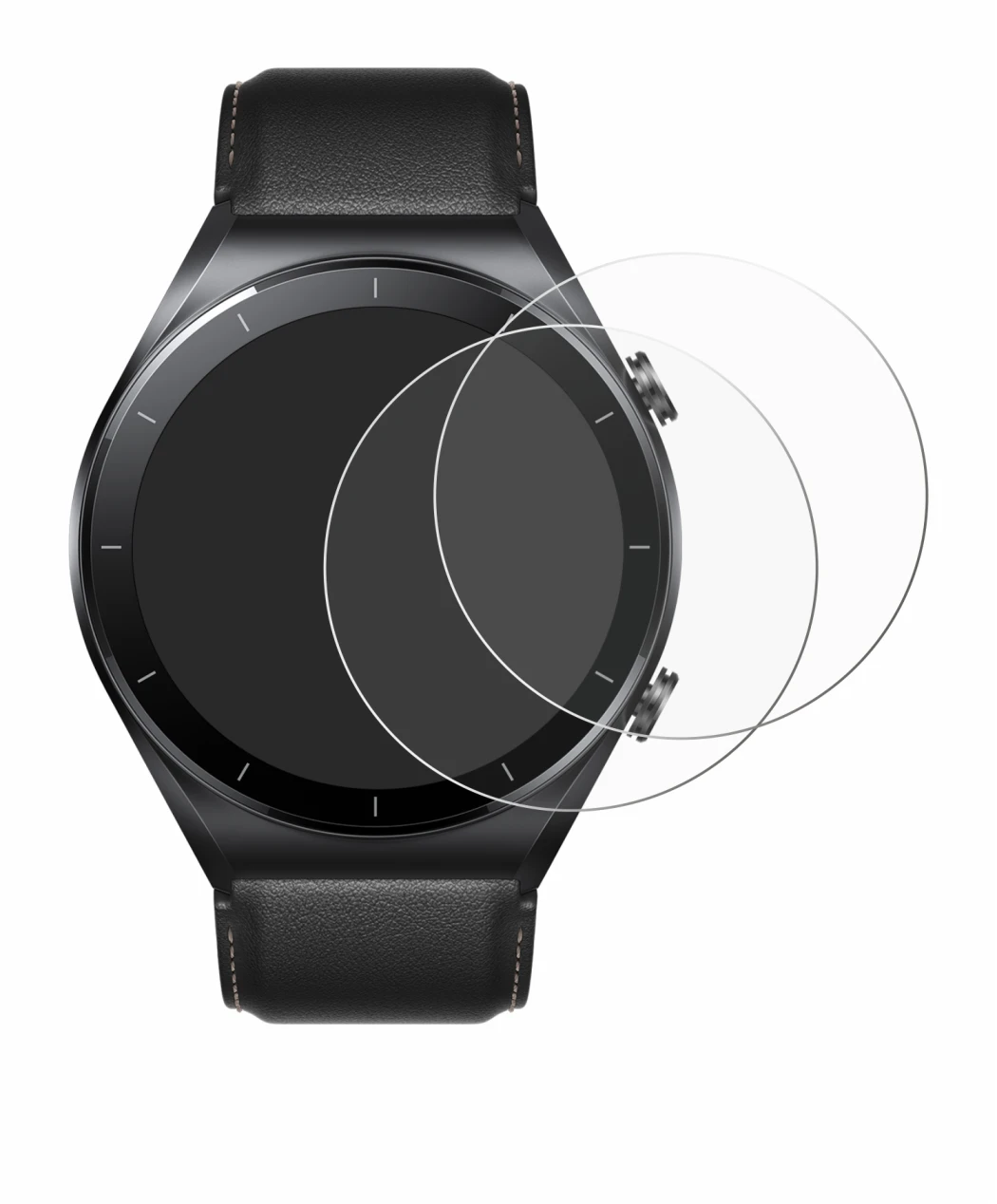Image of the device Xiaomi Watch S1 with a wide variety of screen protectors.