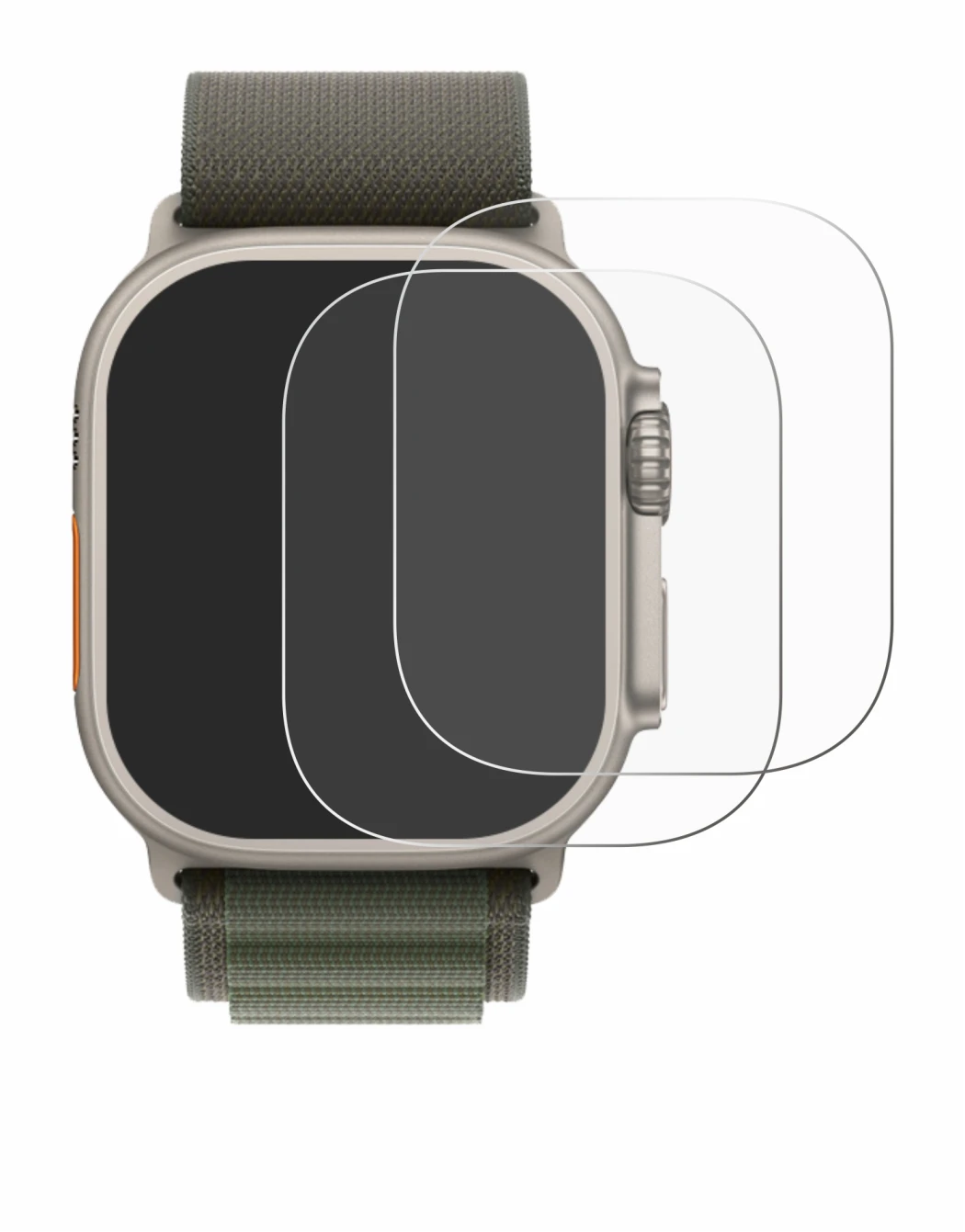 Image of the device Apple Watch Ultra (49 mm) with a wide variety of screen protectors.