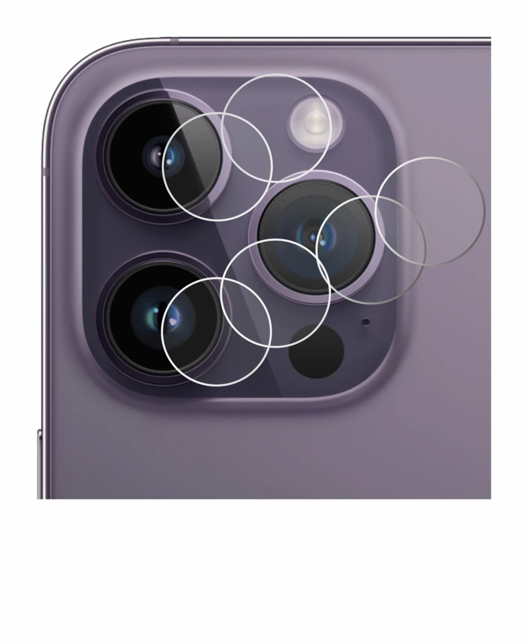 Image of the device Apple iPhone 14 Pro (ONLY Camera Lens) with a wide variety of screen protectors.