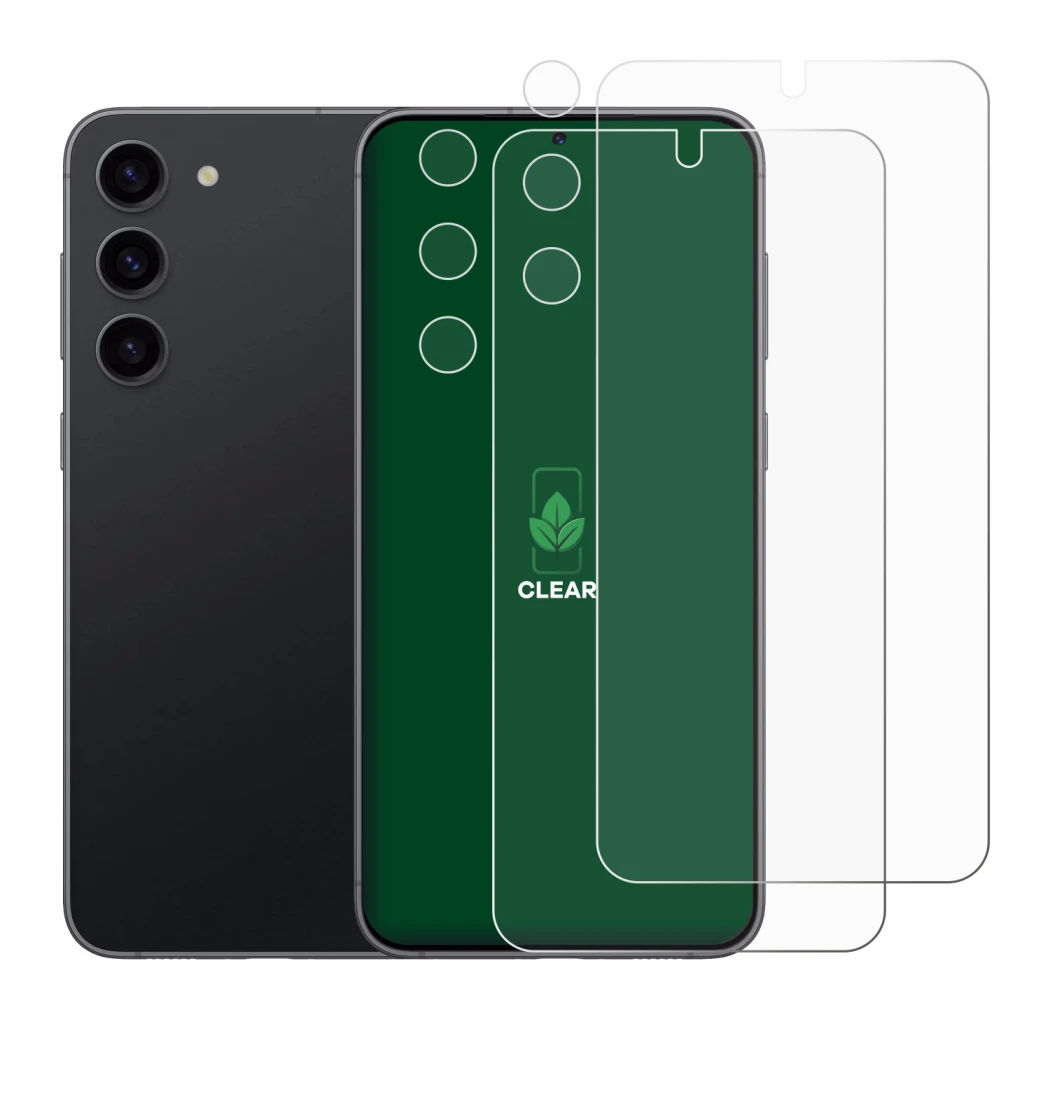 Image of the device Samsung Galaxy S23 (Front+Camera) with a wide variety of screen protectors.