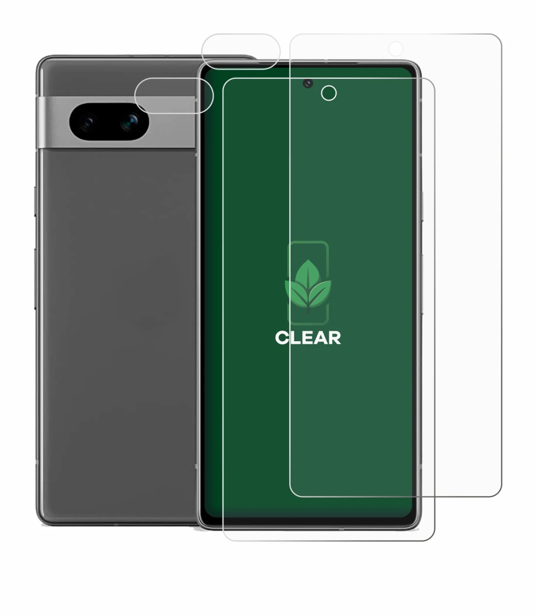 Image of the device Google Pixel 7a (Front+Camera) with a wide variety of screen protectors.