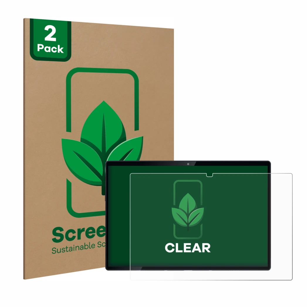 Front side of a product packaging with the brand logo ScreenLeaf. Next to it is the device Mediacom SmartPad Azimut 3 Lite 4G 