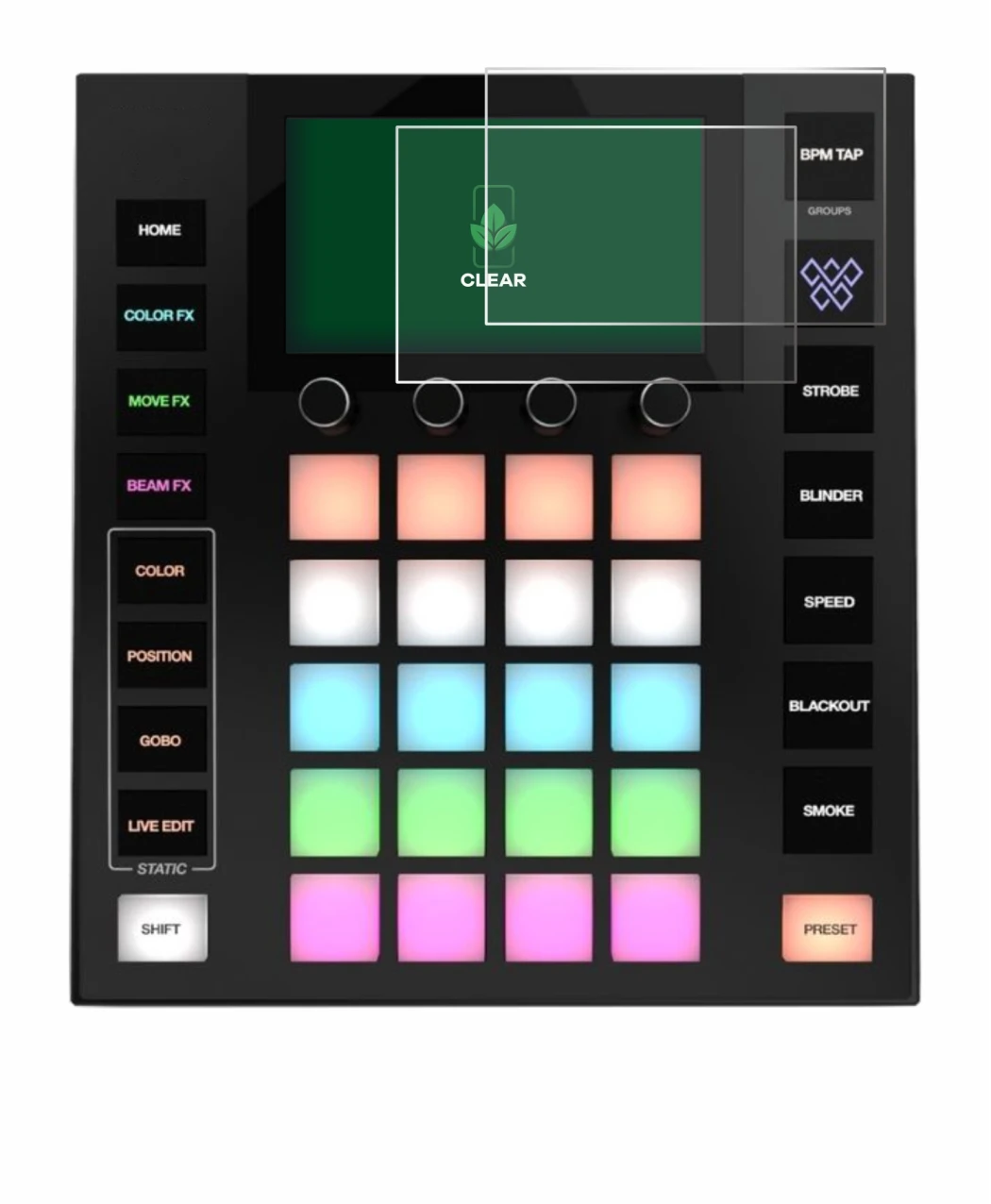 Image of the device Wolfmix W1 with a wide variety of screen protectors.