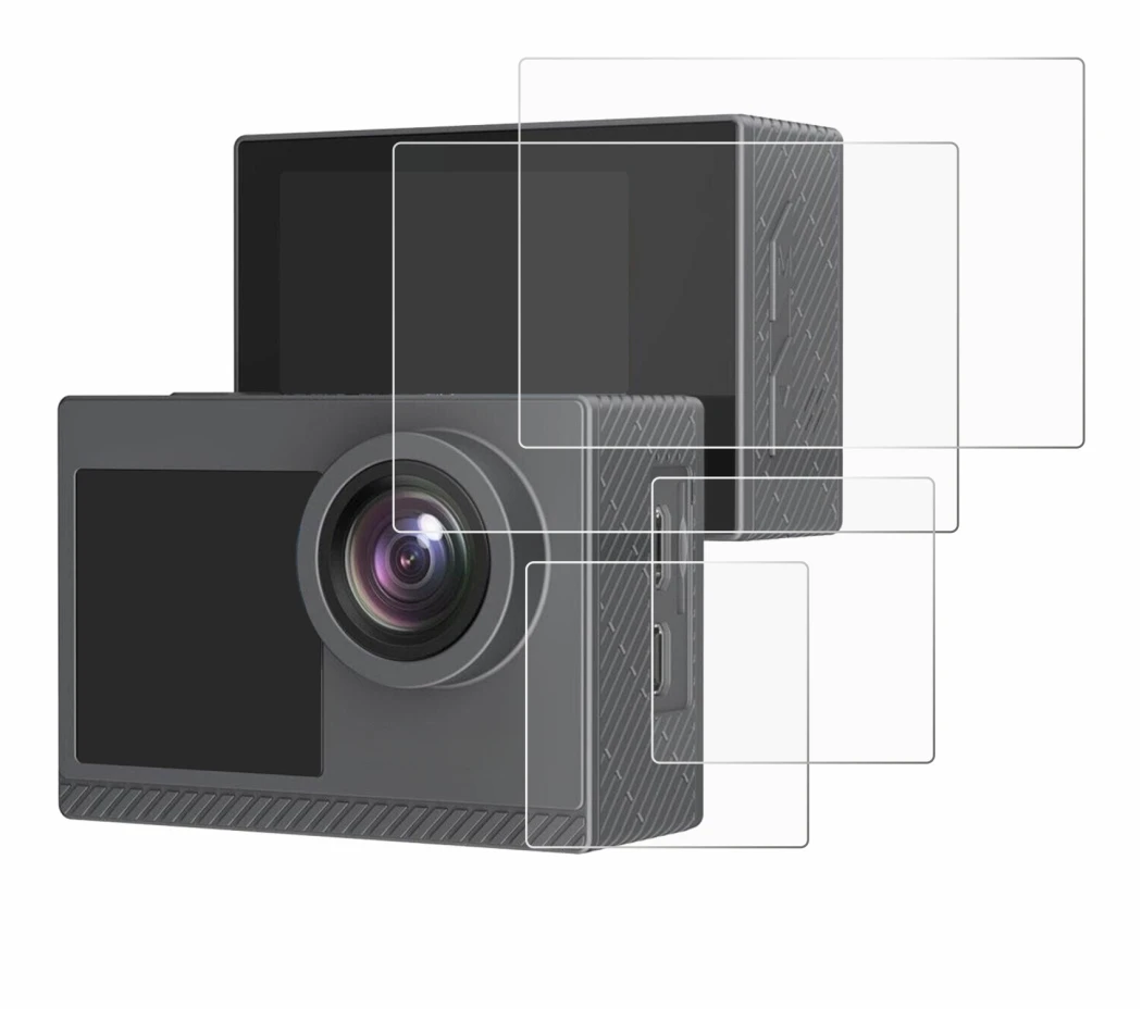 Image of the device Akaso Brave 4 Pro with a wide variety of screen protectors.