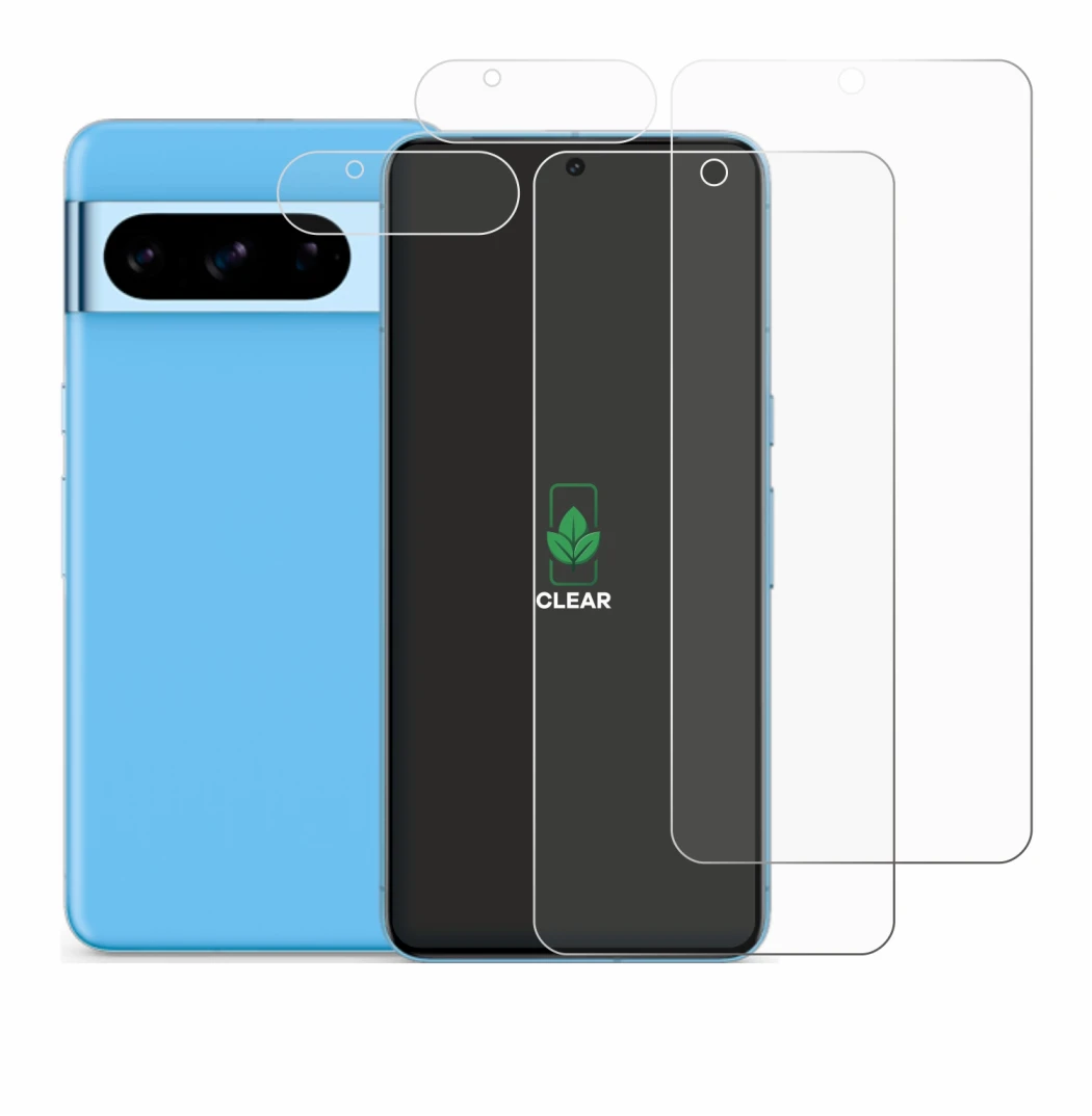 Image of the device Google Pixel 8 Pro (Front+Camera) with a wide variety of screen protectors.