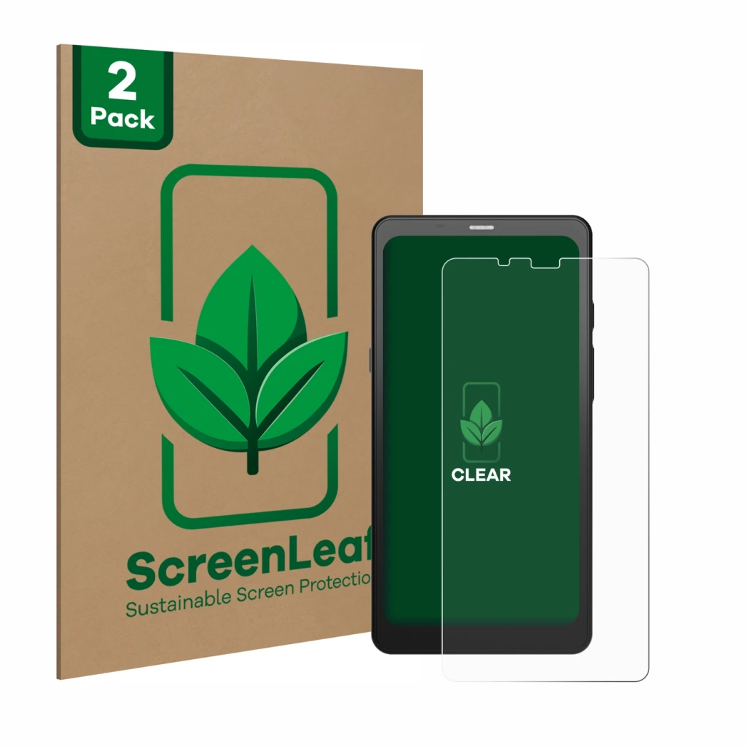 Front side of a product packaging with the brand logo ScreenLeaf. Next to it is the device Boox Palma shown with the correspon