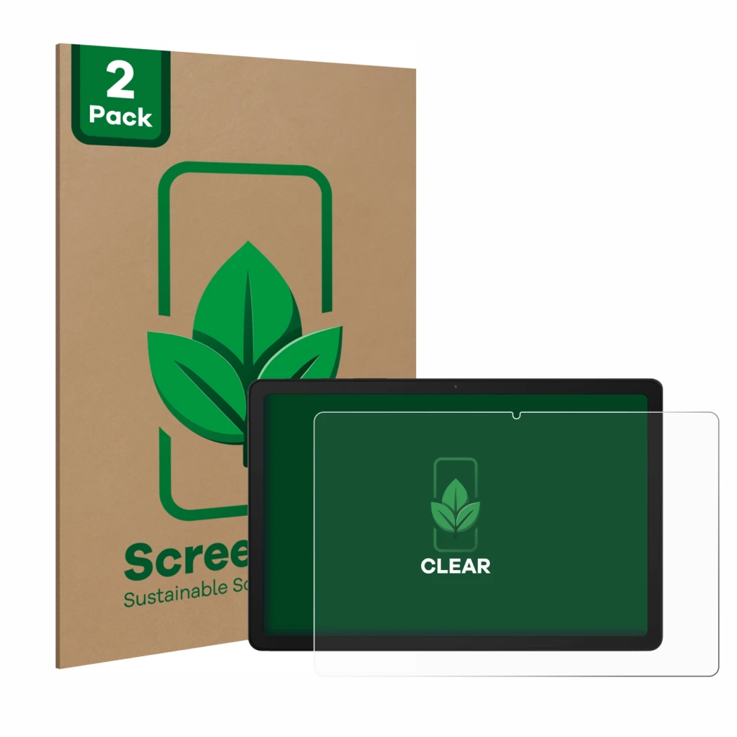 Front side of a product packaging with the brand logo ScreenLeaf. Next to it is the device Samsung Galaxy Tab A9 Plus 5G shown