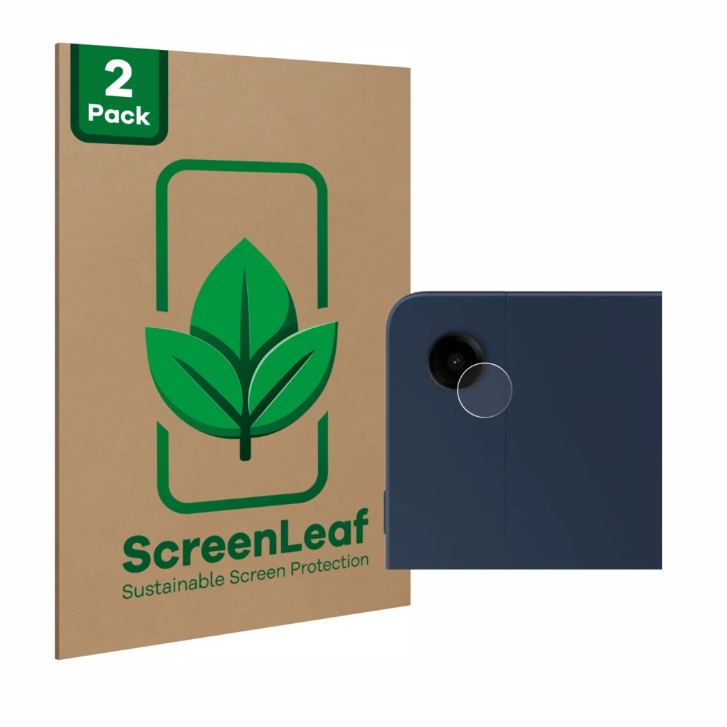 Front side of a product packaging with the brand logo ScreenLeaf. Next to it is the device Samsung Galaxy Tab A9 Plus 5G (ONLY
