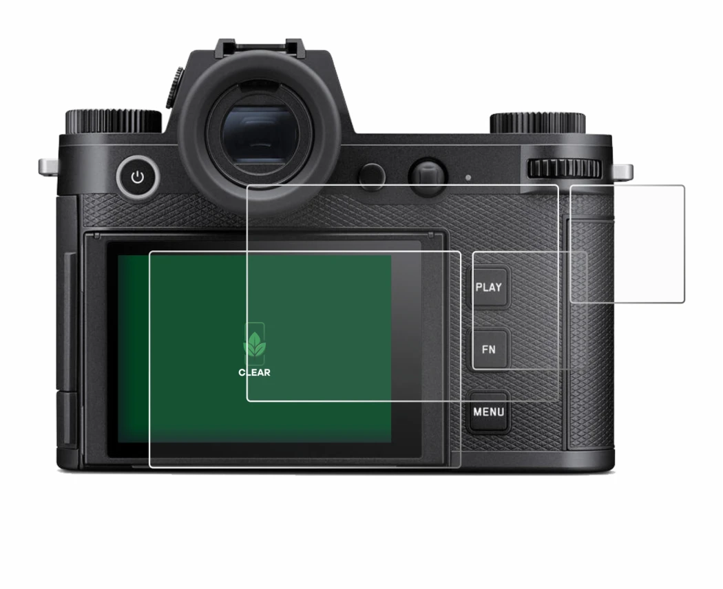 Image of the device Leica SL3 (Display + top plate display) with a wide variety of screen protectors.