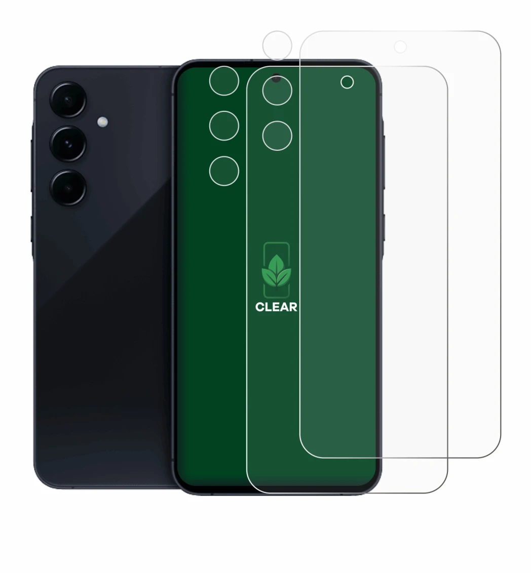 Image of the device Samsung Galaxy A55 5G (Front+Camera) with a wide variety of screen protectors.