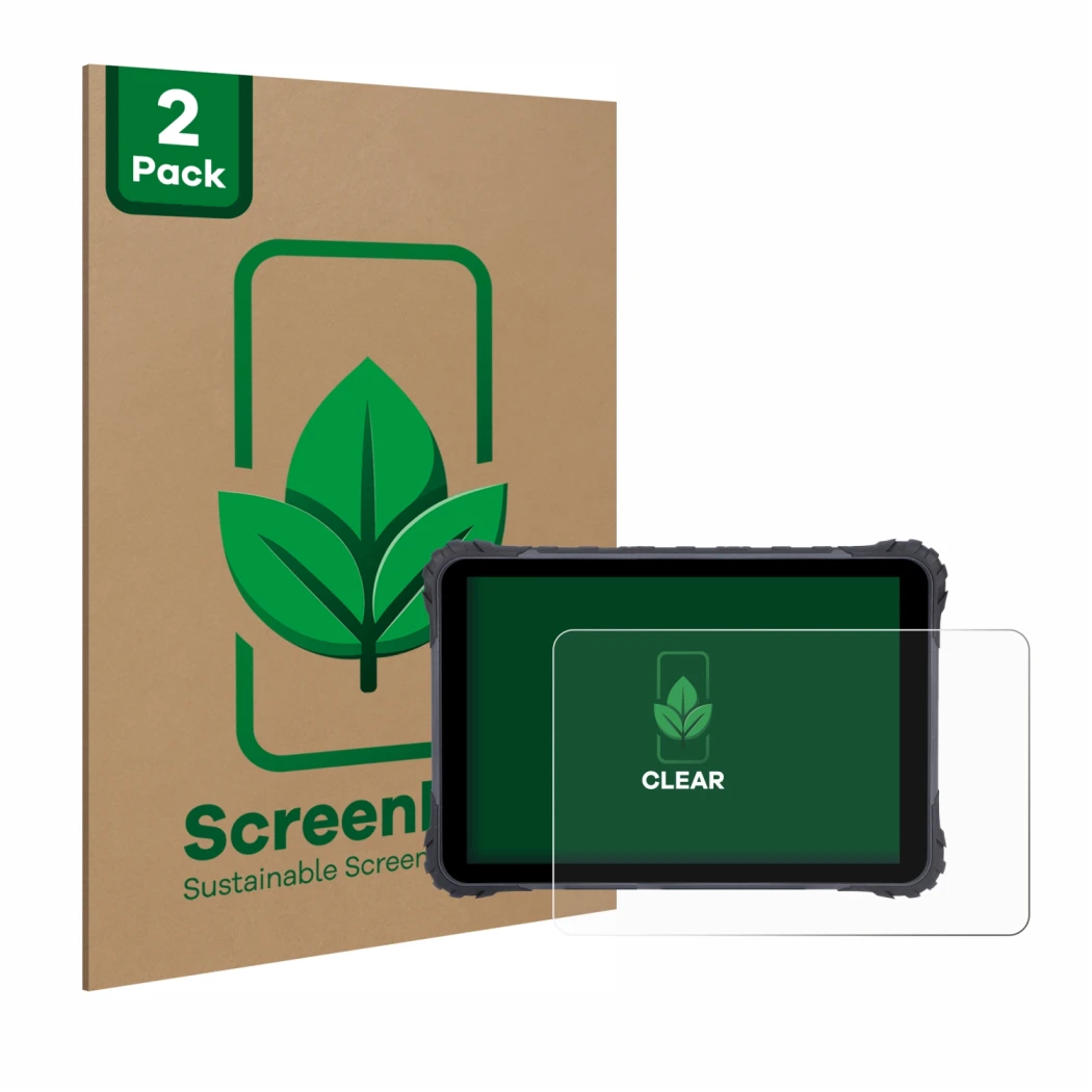 Front side of a product packaging with the brand logo ScreenLeaf. Next to it is the device Topicon MDT865 shown with the corre