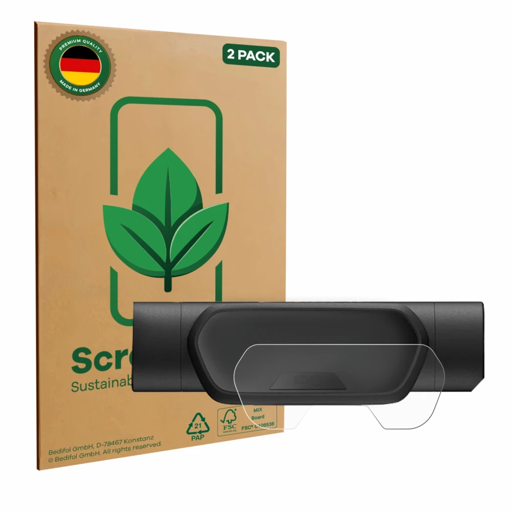 Front side of a product packaging with the brand logo ScreenLeaf. Next to it is the device Segway Ninebot eKickScooter E2 Pro 