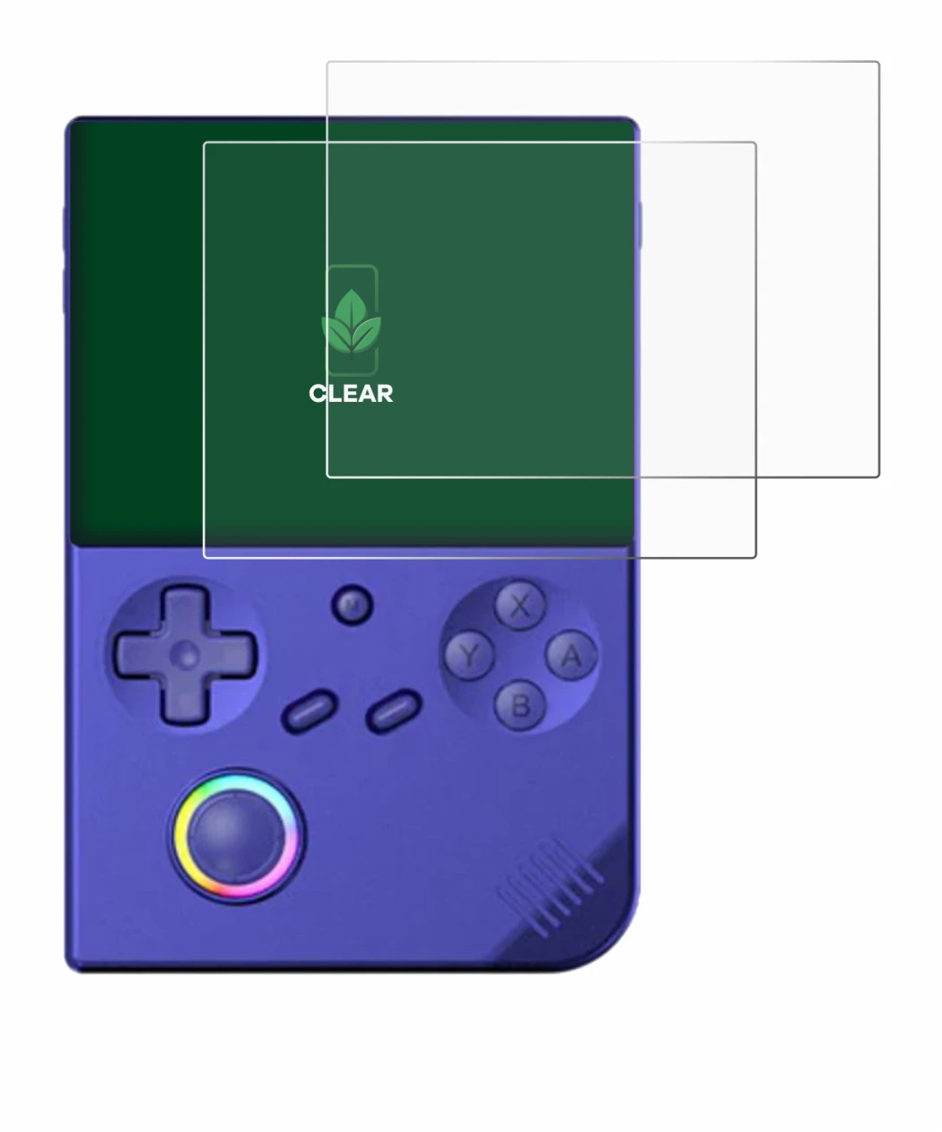 Image of the device Anbernic RG40XXV with a wide variety of screen protectors.