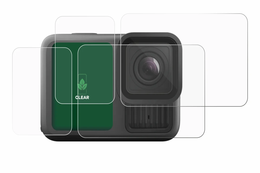 Image of the device GoPro Hero 13 Black with a wide variety of screen protectors.