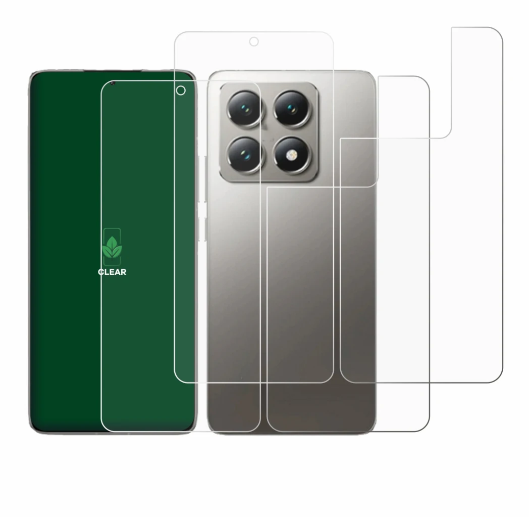 Image of the device Xiaomi 14T Pro (Front+Back) with a wide variety of screen protectors.