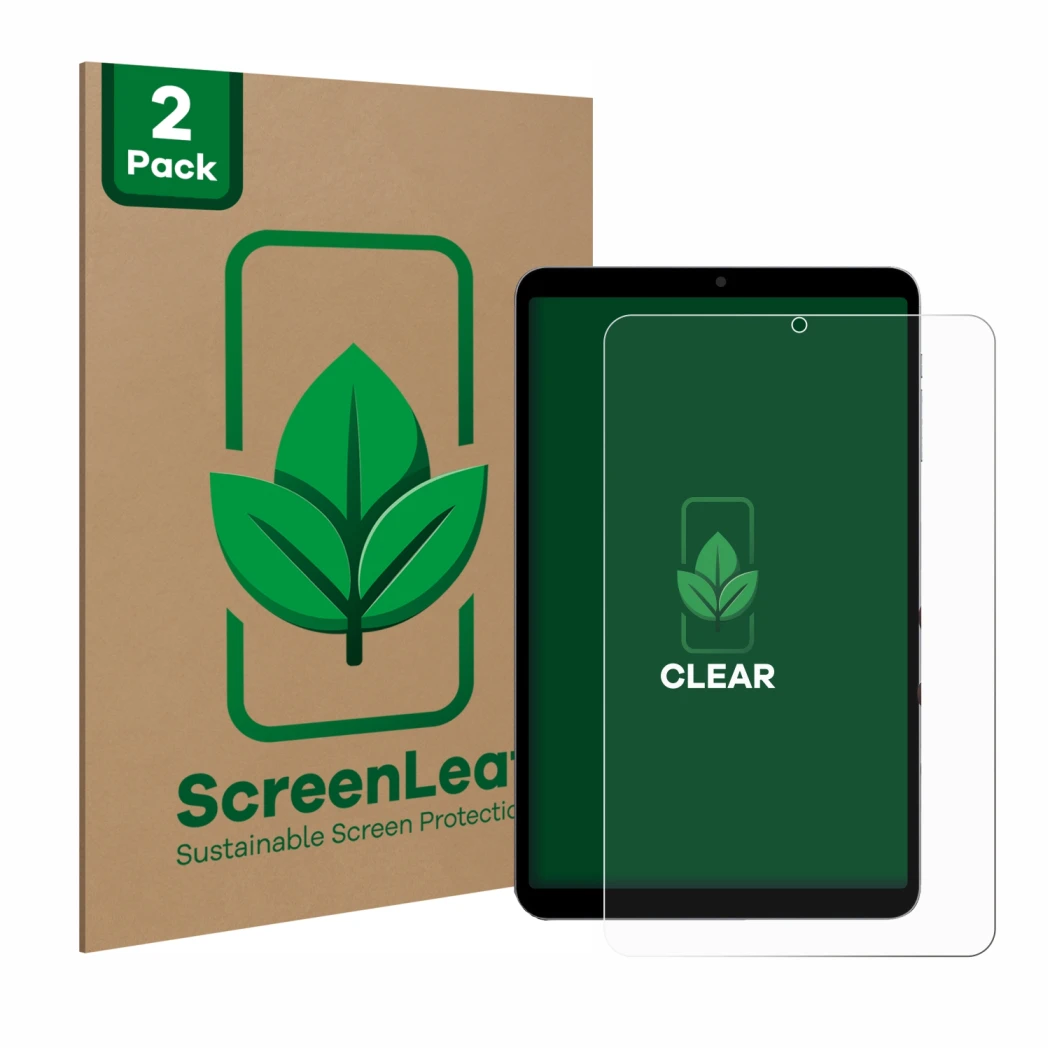 Front side of a product packaging with the brand logo ScreenLeaf. Next to it is the device Alldocube iPlay 60 mini Turbo shown