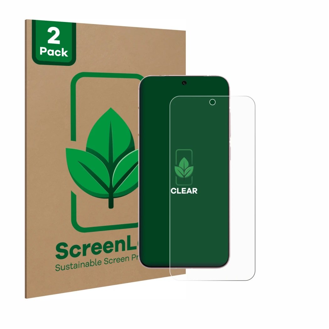 Front side of a product packaging with the brand logo ScreenLeaf. Next to it is the device Vivo X200 Pro mini shown with the c