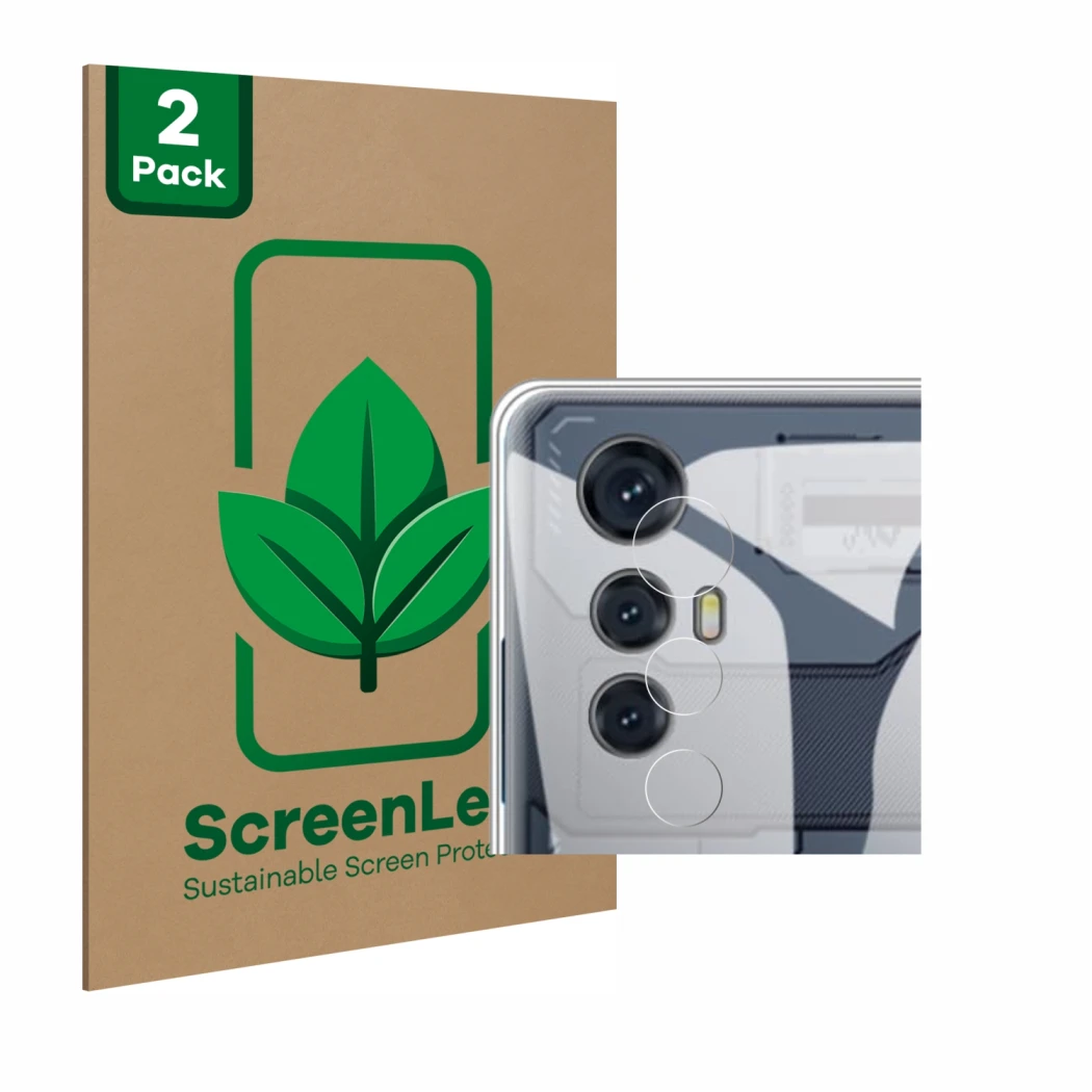 Front side of a product packaging with the brand logo ScreenLeaf. Next to it is the device Cubot Max 5 (ONLY Camera) shown wit