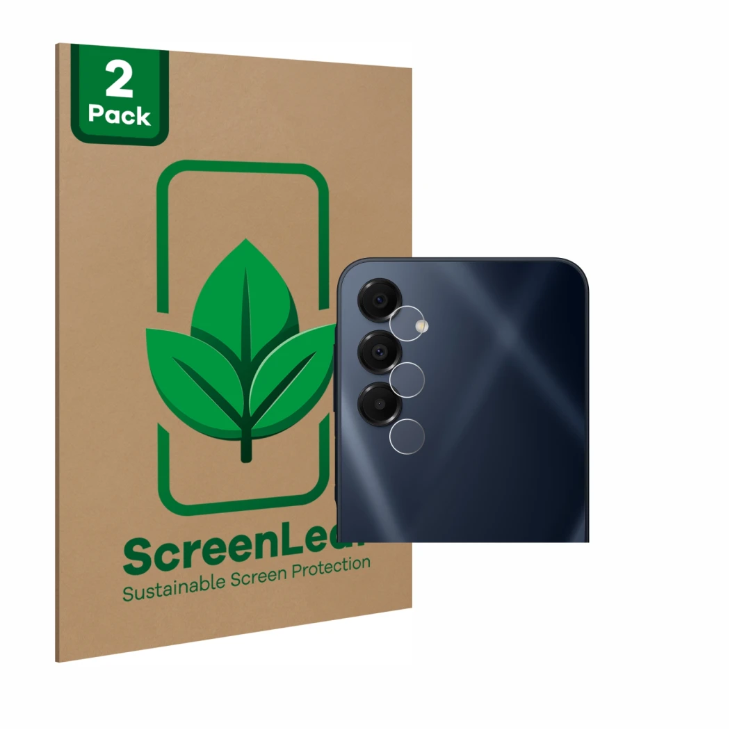 Front side of a product packaging with the brand logo ScreenLeaf. Next to it is the device Samsung Galaxy A16 4G (ONLY Camera 