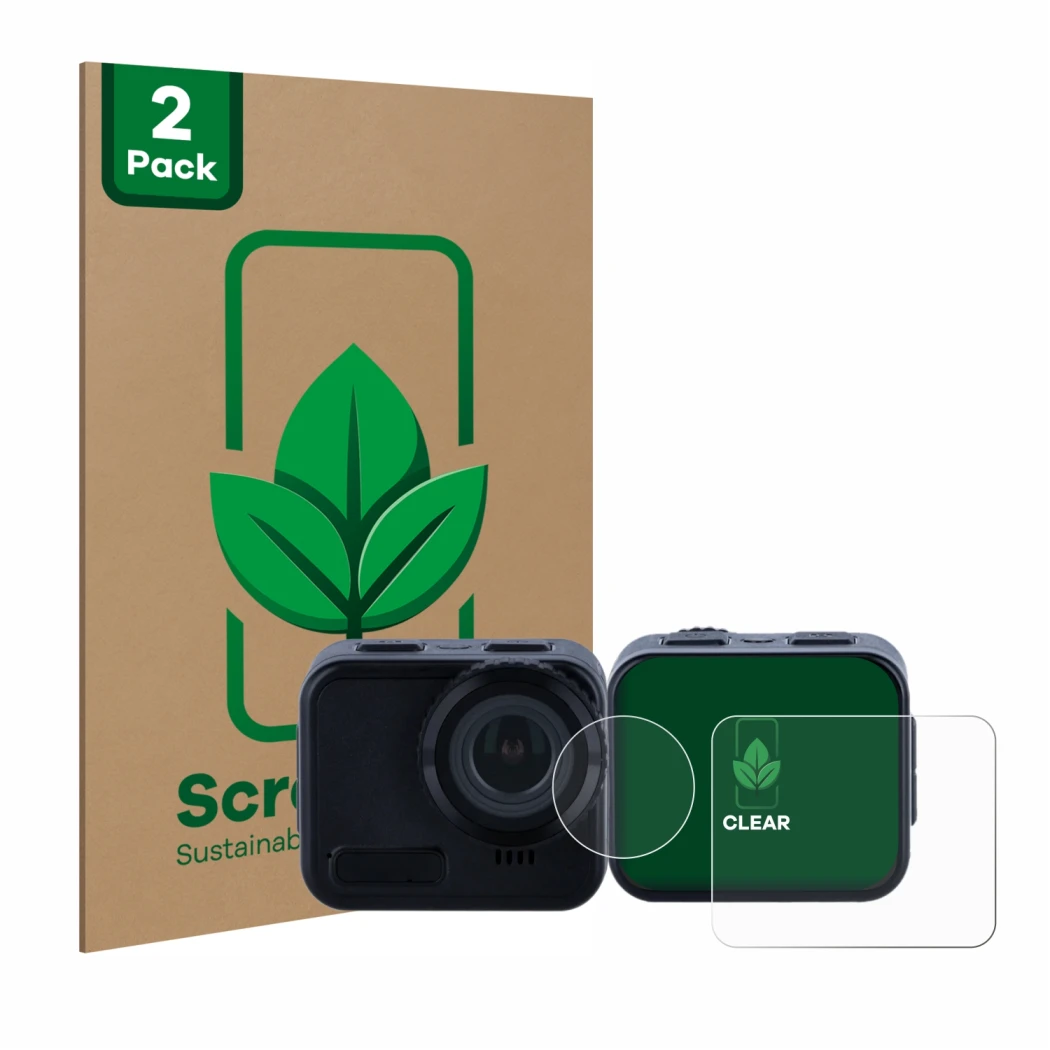 Front side of a product packaging with the brand logo ScreenLeaf. Next to it is the device Rollei 9s Cube shown with the corre