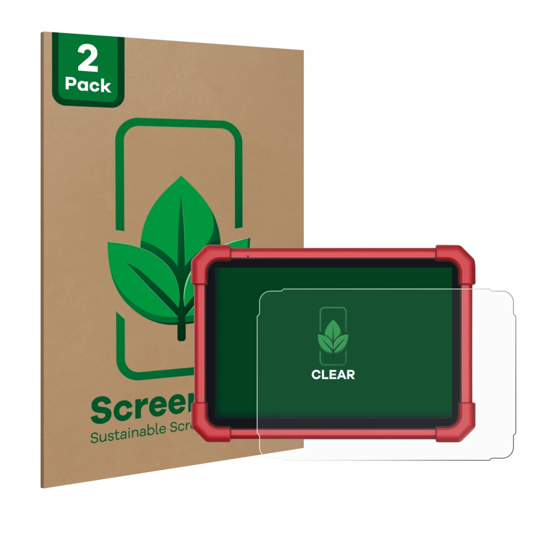 Front side of a product packaging with the brand logo ScreenLeaf. Next to it is the device Launch X-431 Euro Link shown with t