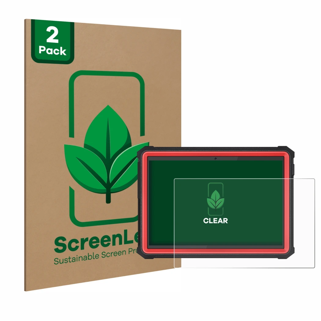 Front side of a product packaging with the brand logo ScreenLeaf. Next to it is the device Launch X-431 PRO3S+ Elite shown wit