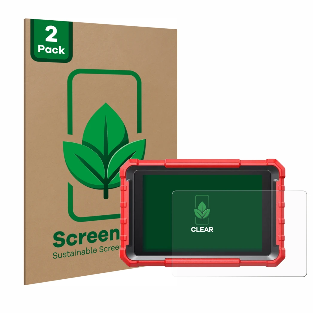 Front side of a product packaging with the brand logo ScreenLeaf. Next to it is the device Launch X-431 PROS Elite Pro 5 shown