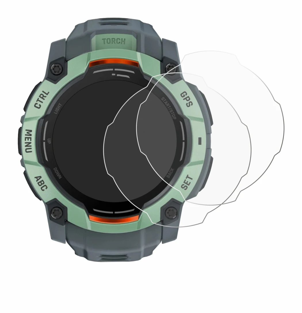 Image of the device Garmin Instinct 3 AMOLED (50 mm) with a wide variety of screen protectors.