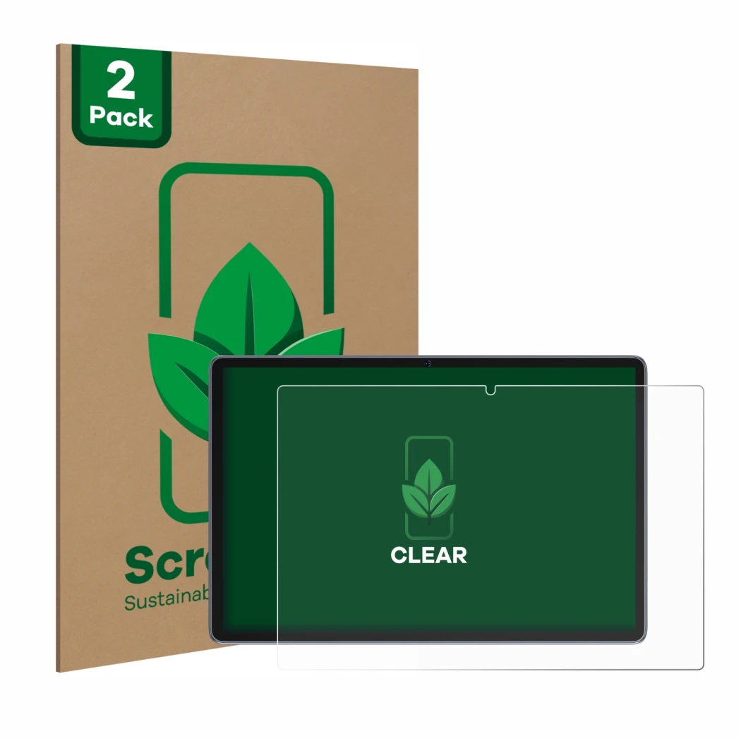 Front side of a product packaging with the brand logo ScreenLeaf. Next to it is the device Suaat S10 10