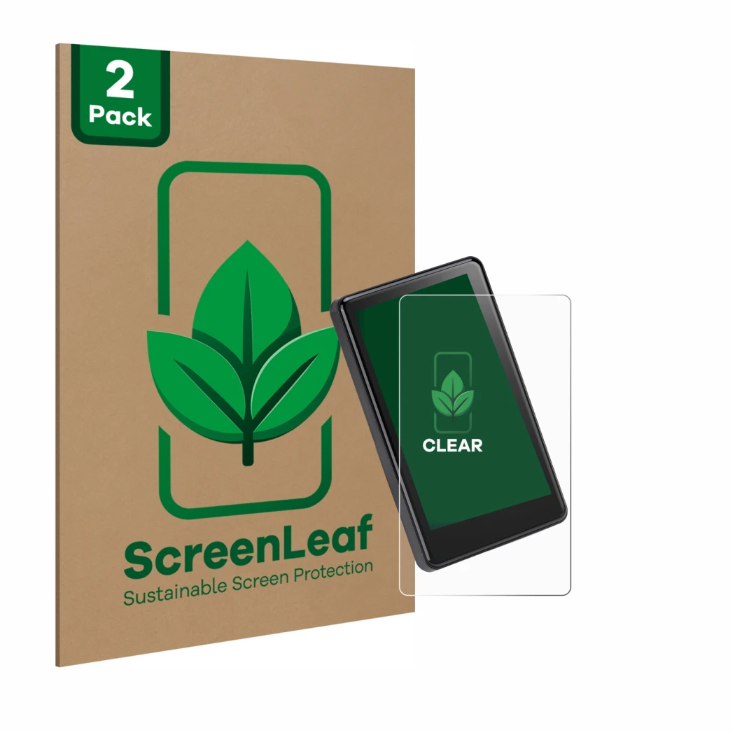 Front side of a product packaging with the brand logo ScreenLeaf. Next to it is the device Bafang C020 3.4