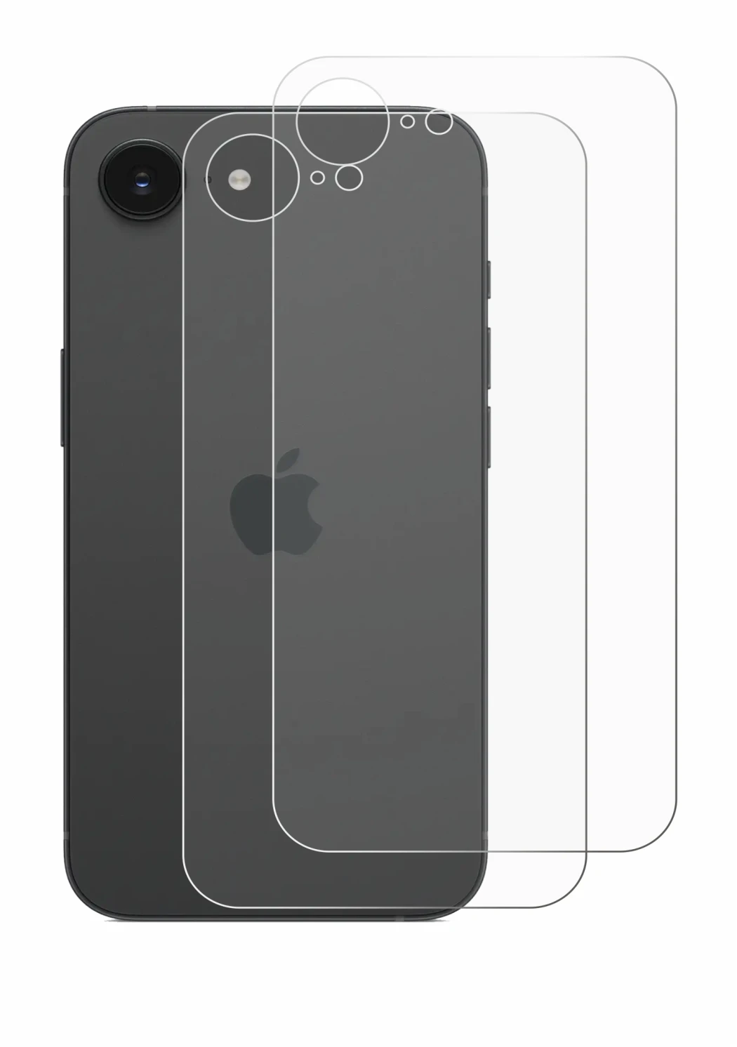 Image of the device Apple iPhone 16e (Back) with a wide variety of screen protectors.
