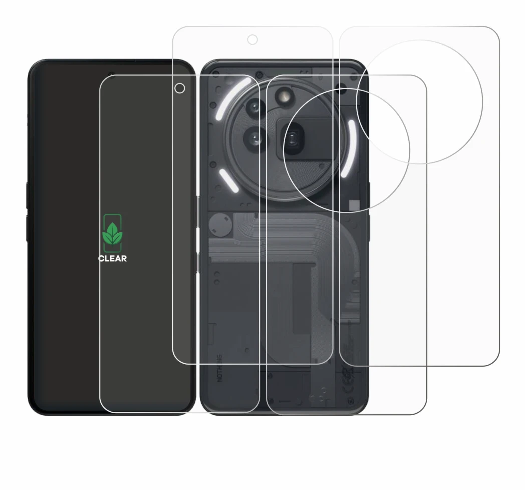 Image of the device Nothing Phone (3a) Pro (Front+Back) with a wide variety of screen protectors.