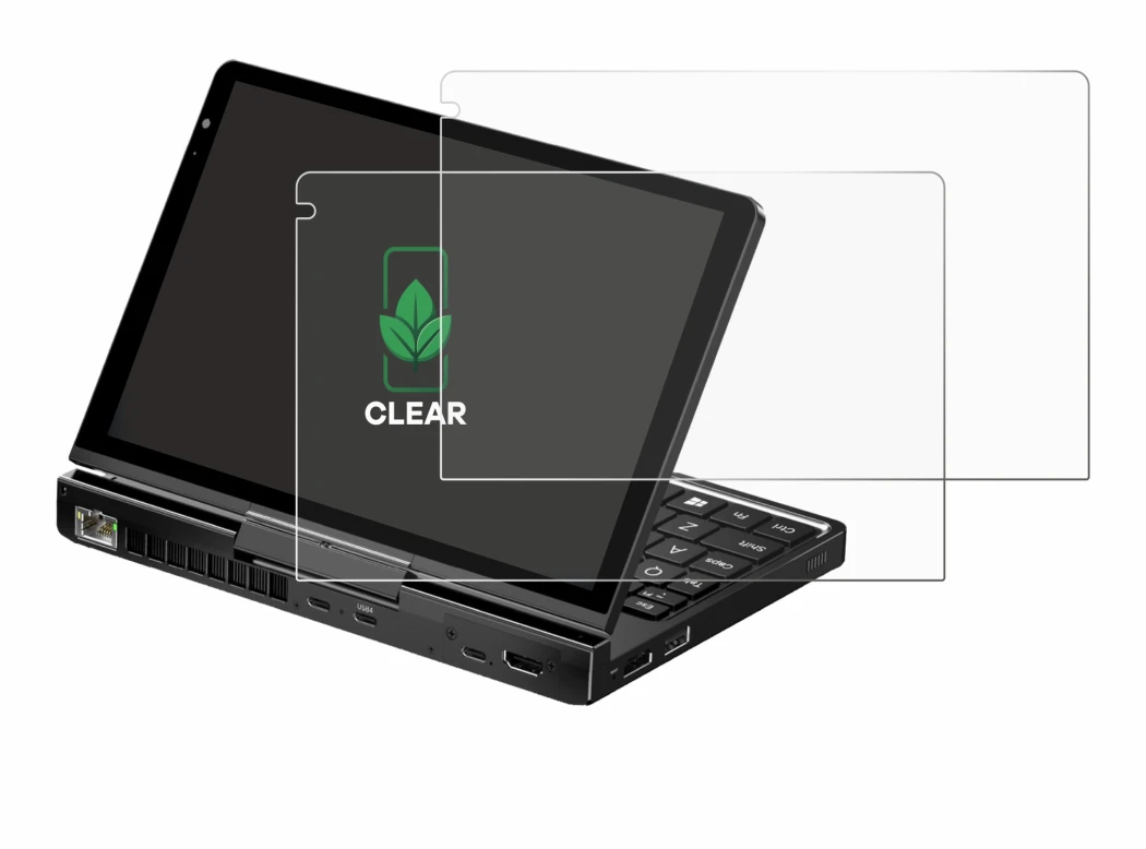 Image of the device GPD Pocket 4 with a wide variety of screen protectors.