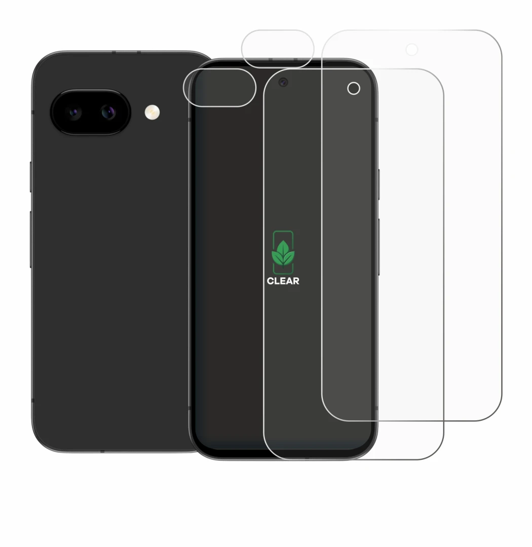 Image of the device Google Pixel 9a (Front+Camera) with a wide variety of screen protectors.
