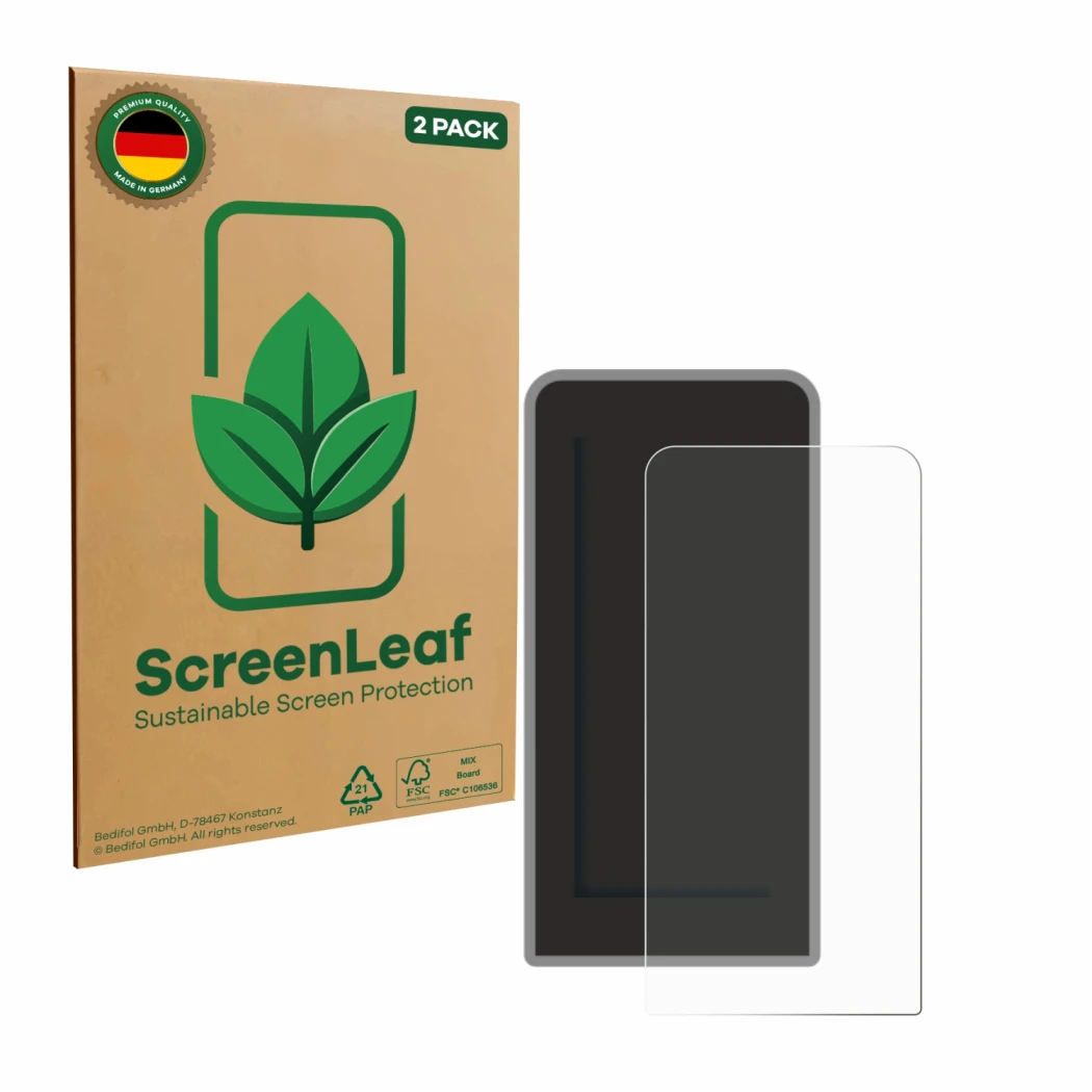 Front side of a product packaging with the brand logo ScreenLeaf. Next to it is the device Tenways CGO600 Pro shown with the c