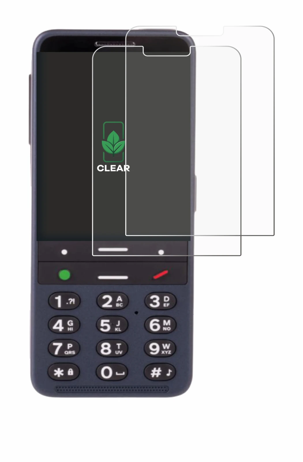 Image of the device BlindShell Classic 3 with a wide variety of screen protectors.