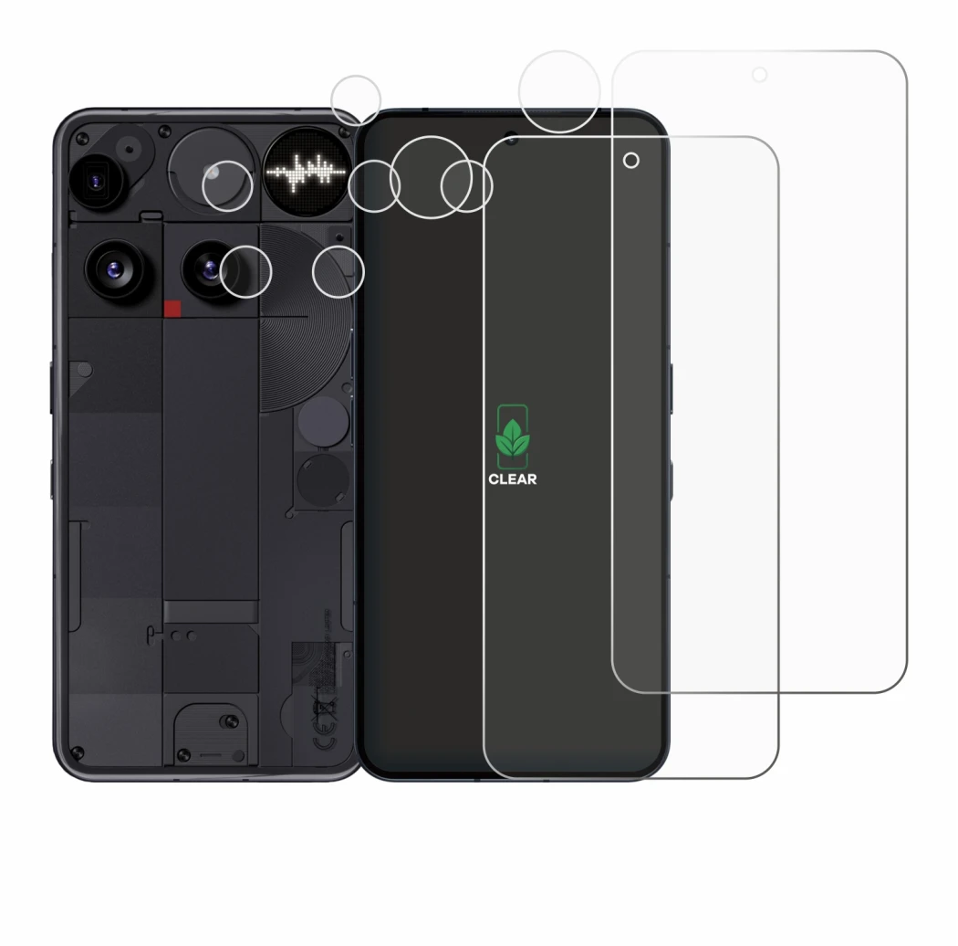 Image of the device Nothing Phone (3) (Front+Camera) with a wide variety of screen protectors.