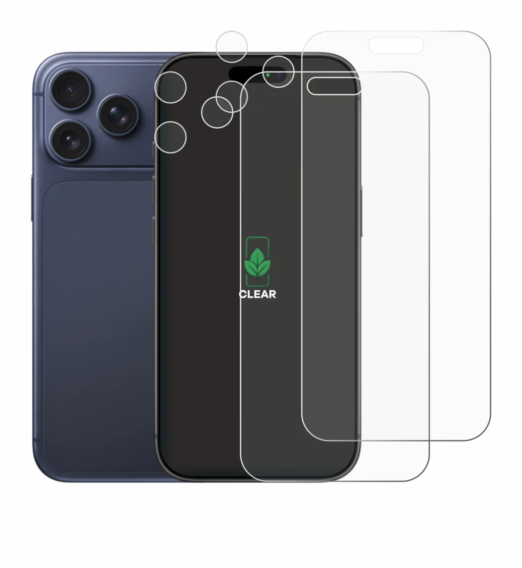 Image of the device Apple iPhone 17 Pro Max (Front+Camera) with a wide variety of screen protectors.